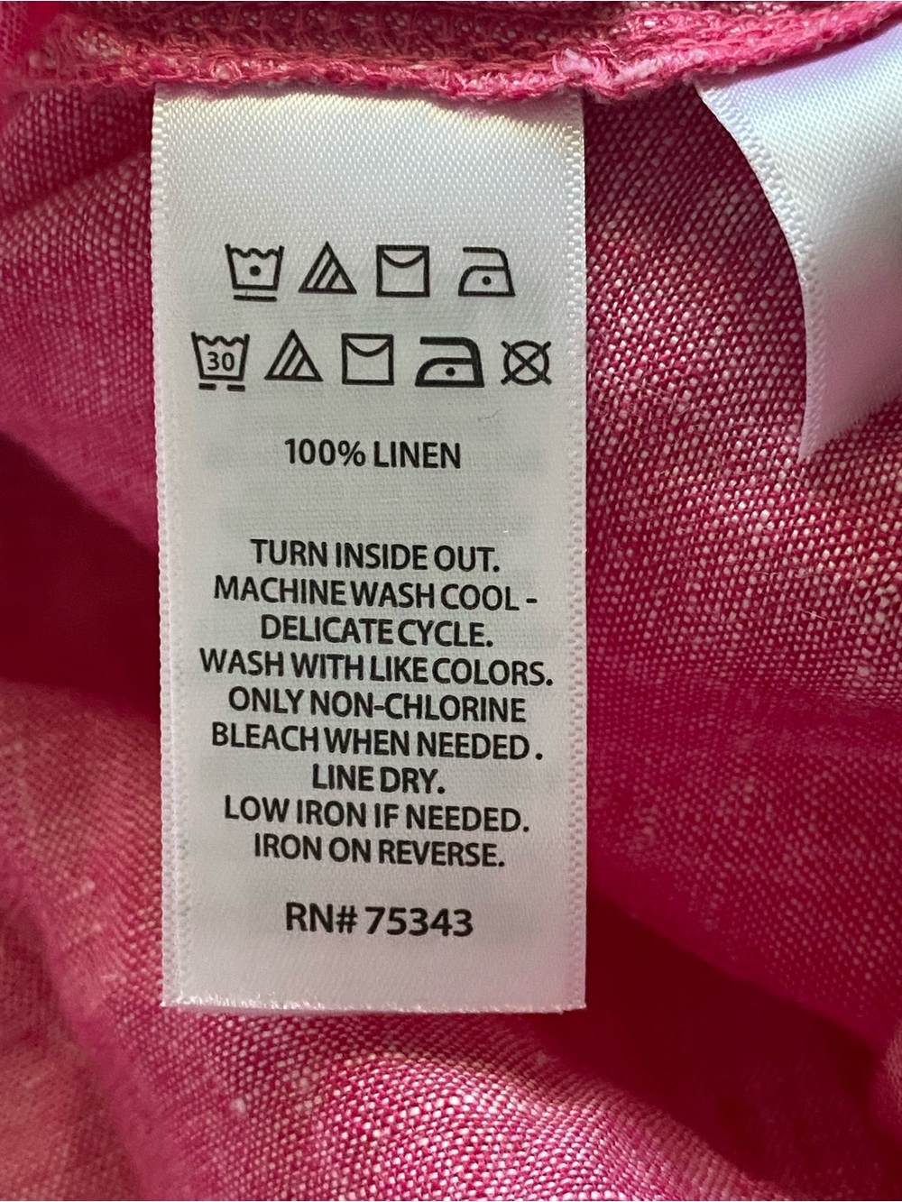 TAHARI 100% Linen Popover Top Womens 2X Pink 3/4 Sleeve Side Buttons Lagenlook - Picture 7 of 11